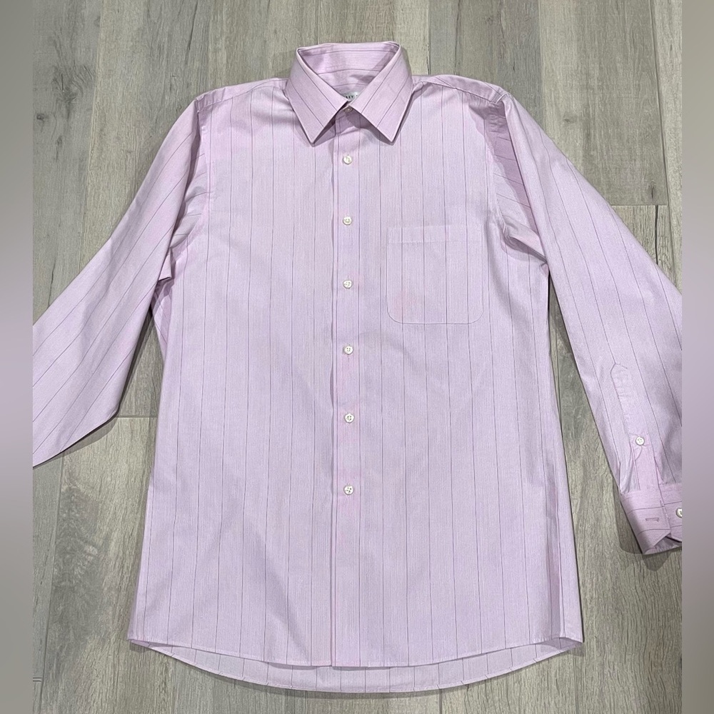 Geoffrey Beene Dress Shirt Mens M Pink Striped Regular Fit Button Up Long Sleeve